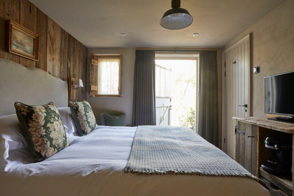 A snug with terrace room at the Pig at Harlyn Bay near Padstow. Image: The Pig Hotel